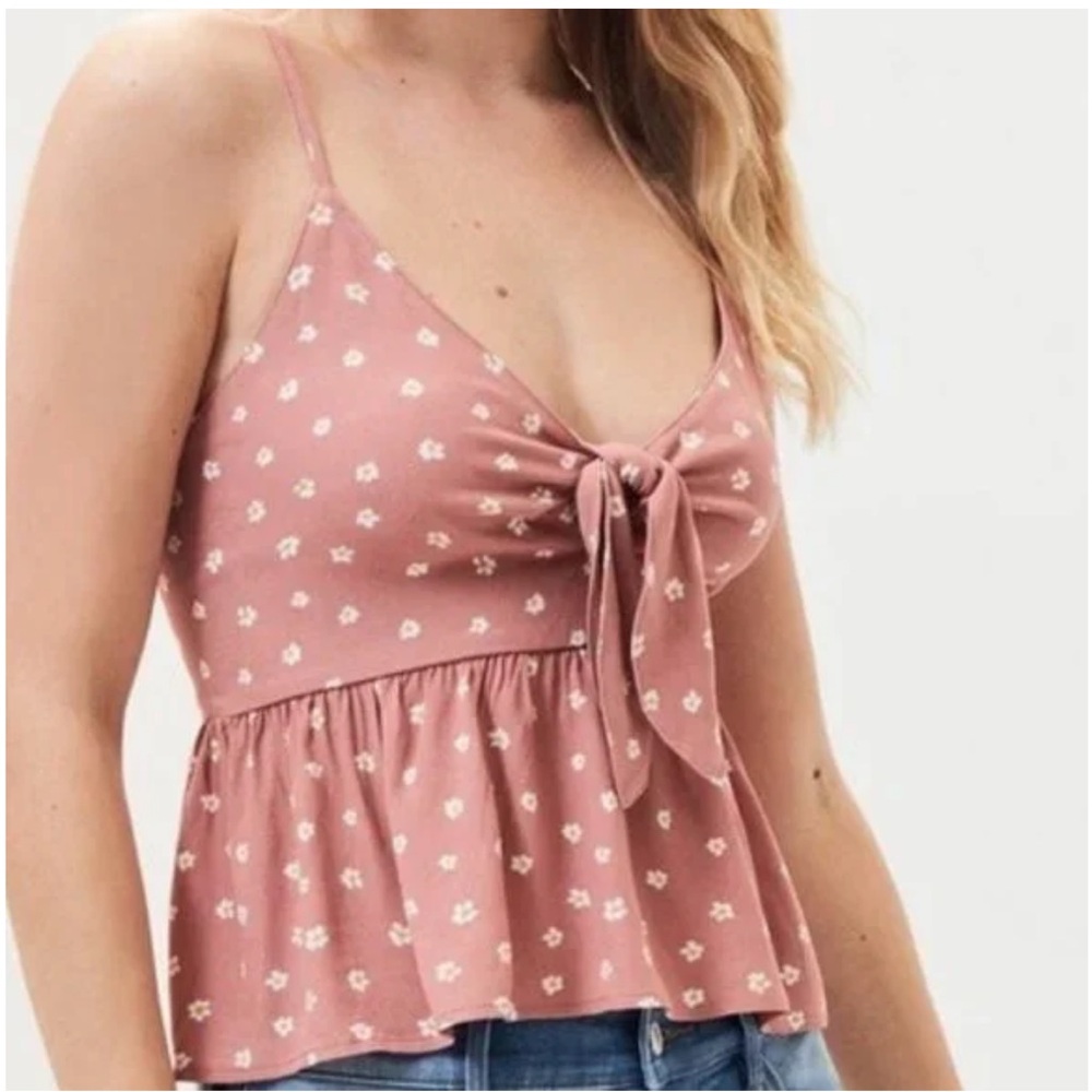 PacSun Pink Floral Tie-Front Tank Top
